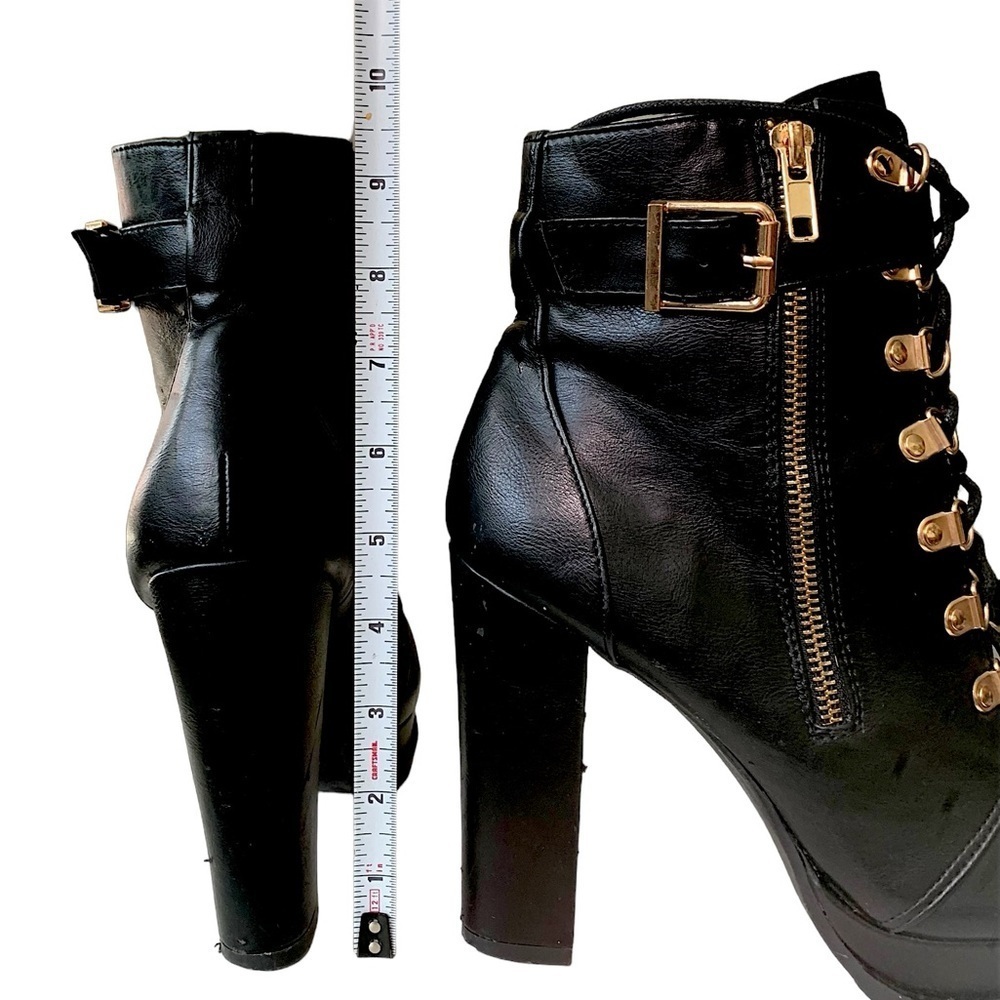 Black & Gold lace up bootie with Zipper high heels boots - Picture 12 of 16